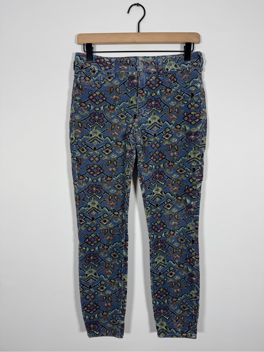 WP133 {Pilcro} "High Rise Skinny" Blue Printed Mid Rise Corduroy Jeans Pants